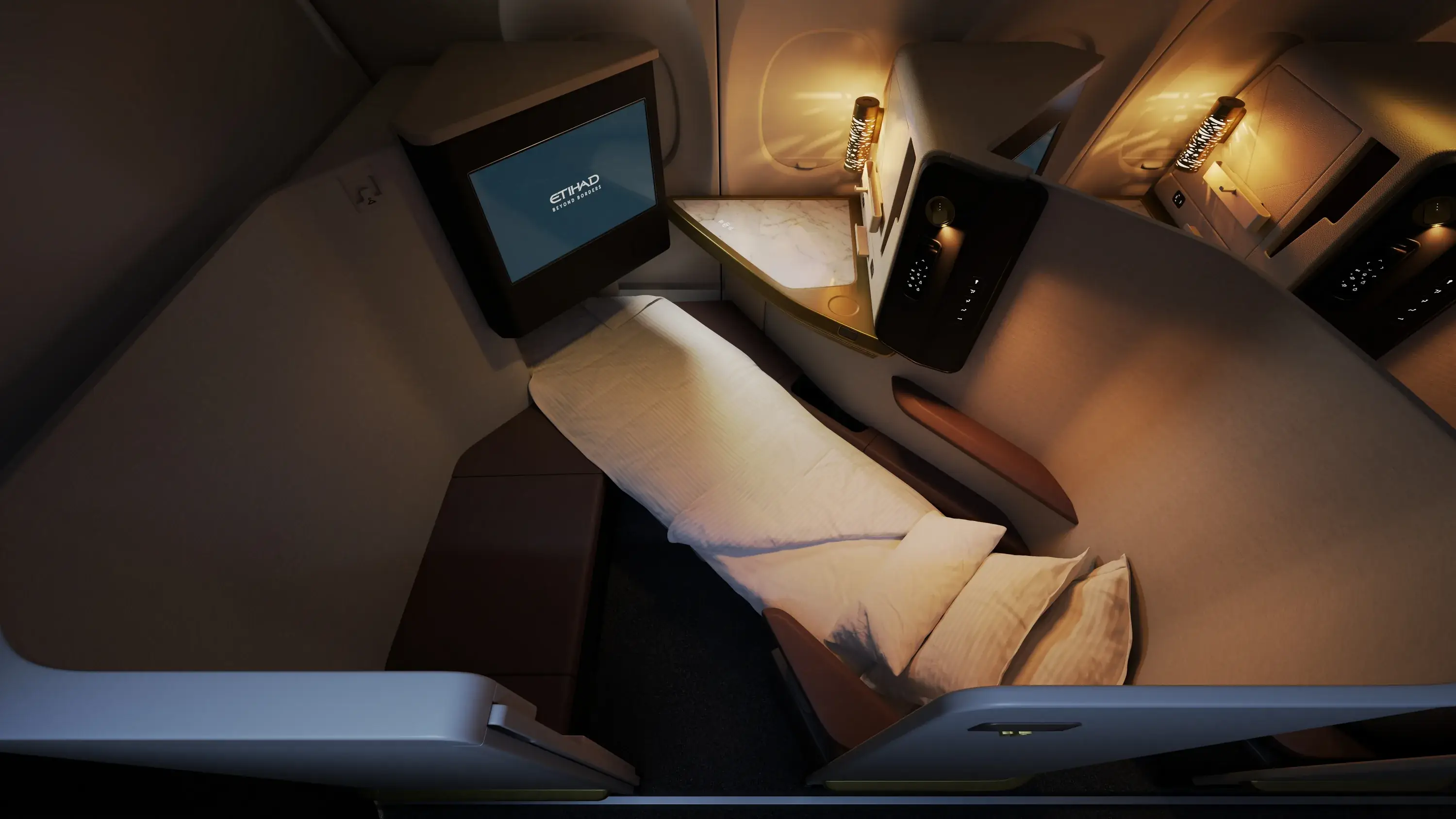 салон самолета etihad airways пассажиры у иллюминатора вид на облака