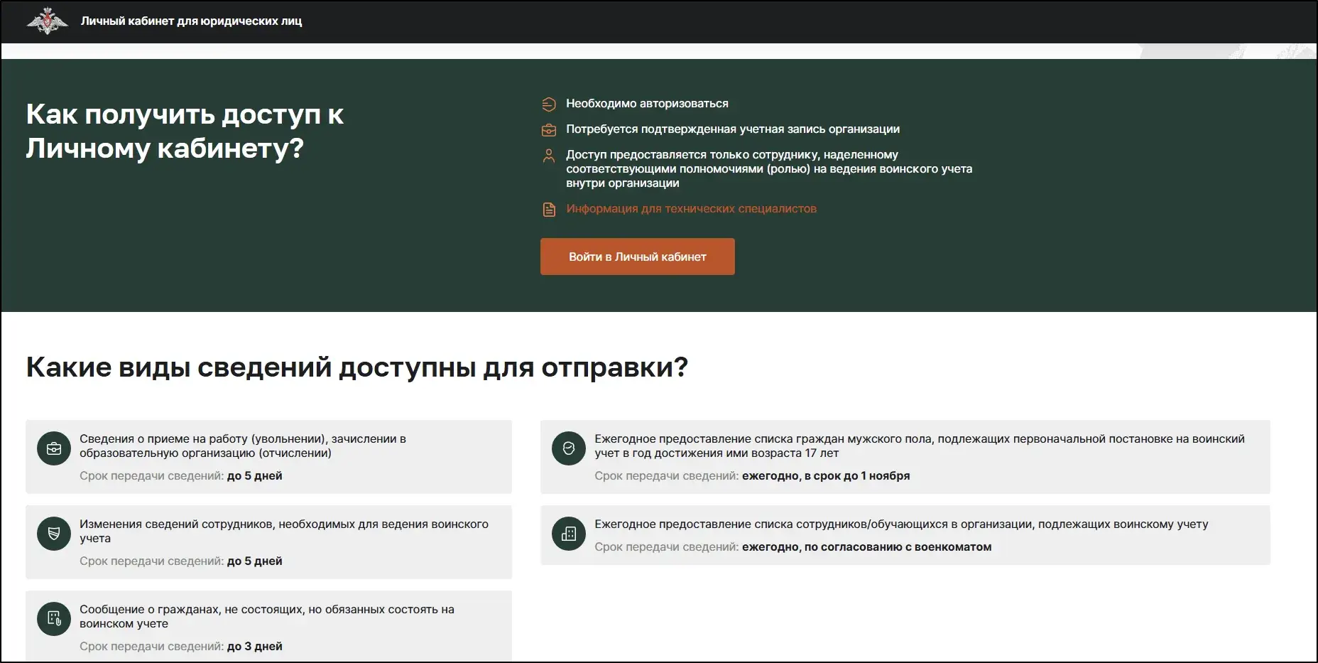 интерфейс личного кабинета реестра воинского учета