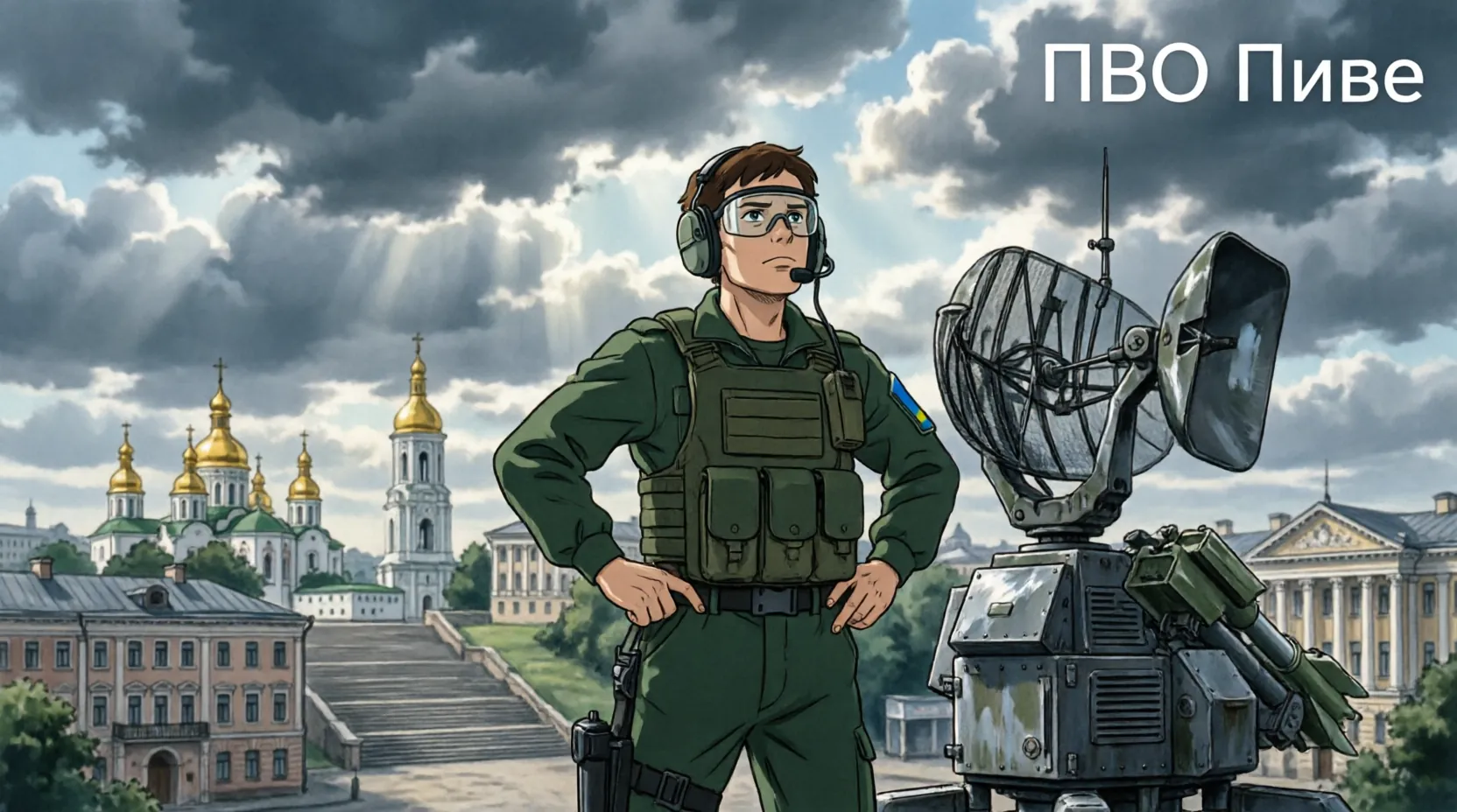 оператор системы ПВО наблюдает за небом в районе Киева