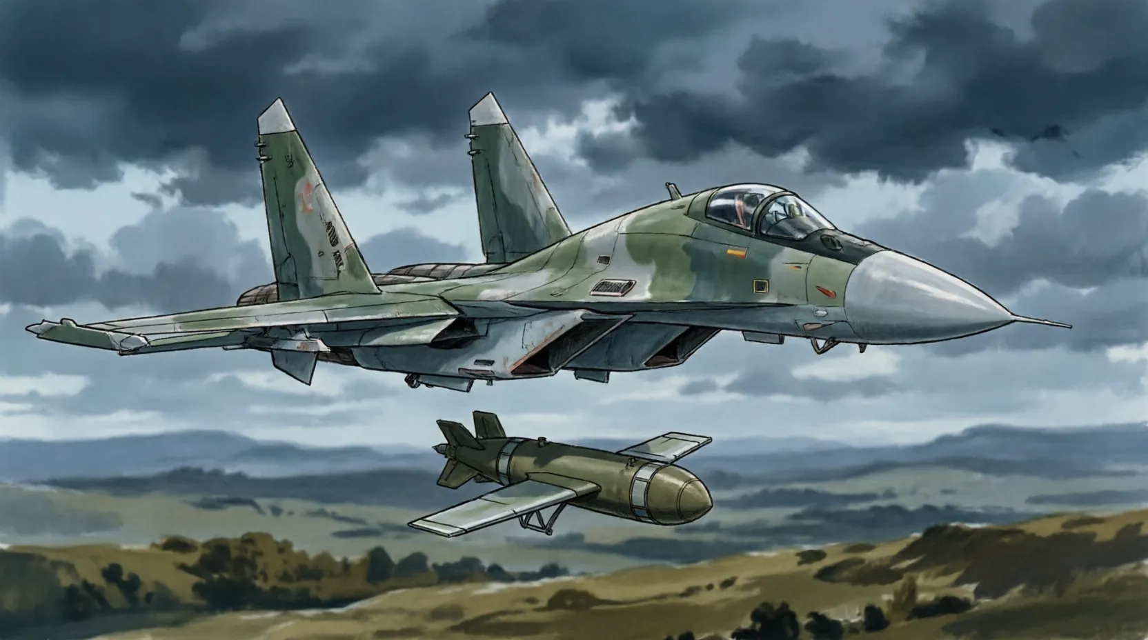 Су-34 сбрасывает бомбу с УМПК