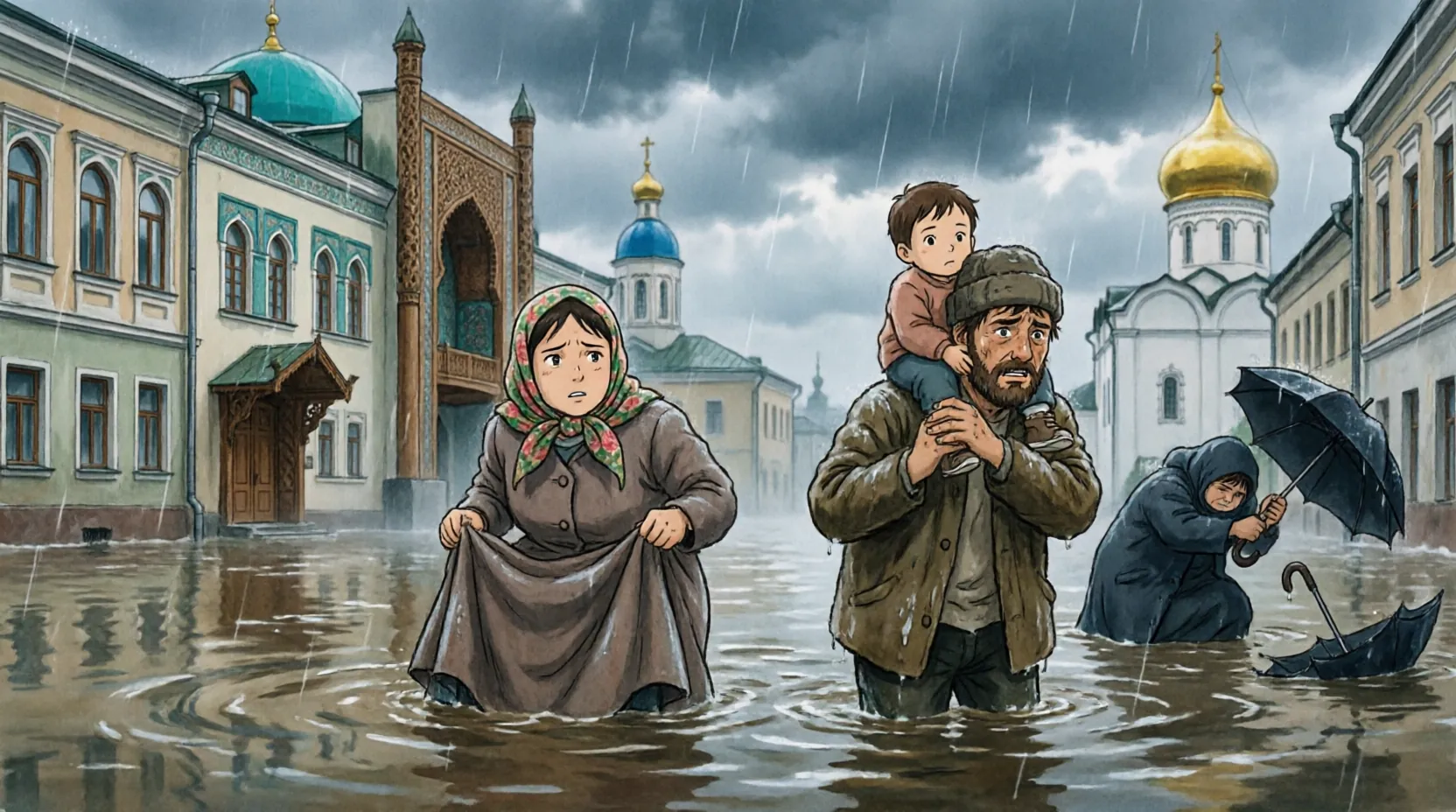 затопленная улица в Казани во время ливня