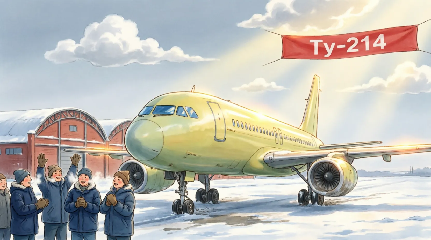 Ту-214 на взлетной полосе Казанского авиазавода