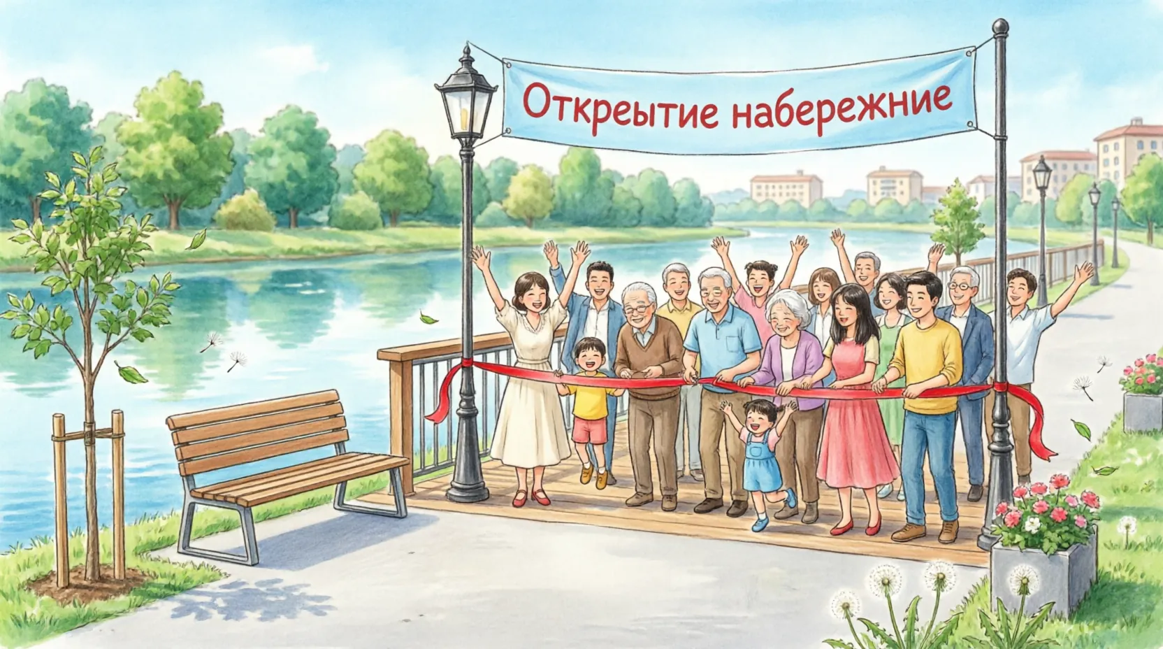 открытие благоустроенной набережной реки Охты в Лавриках