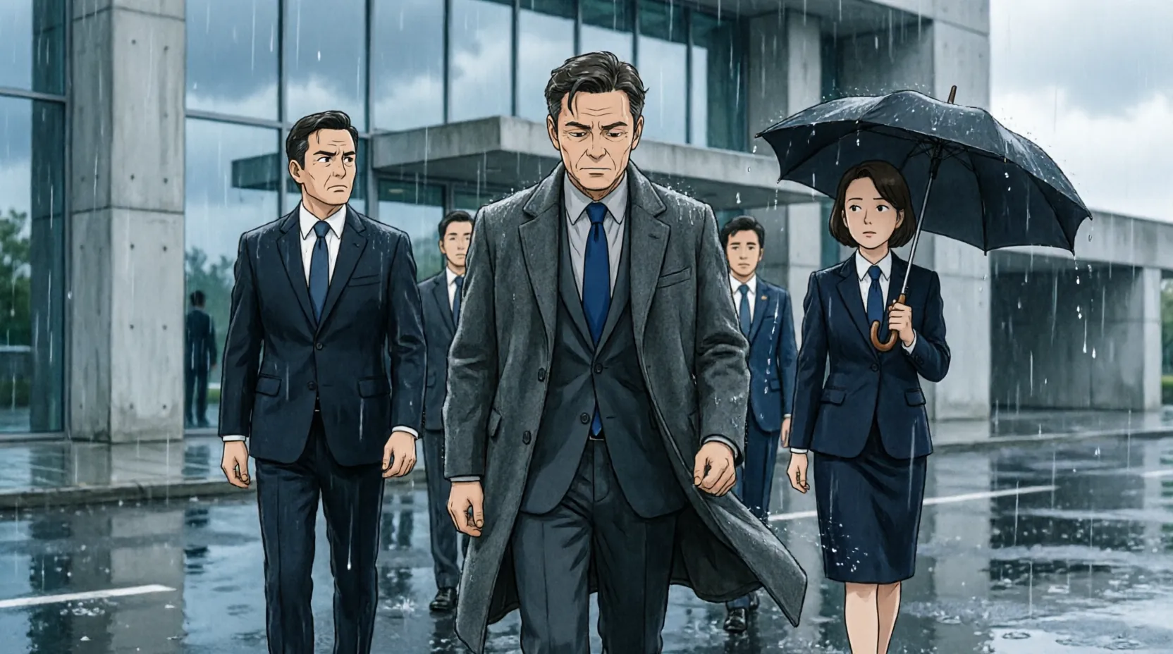 спецпосланники США выходят из здания Офиса президента Украины под мелким дождем