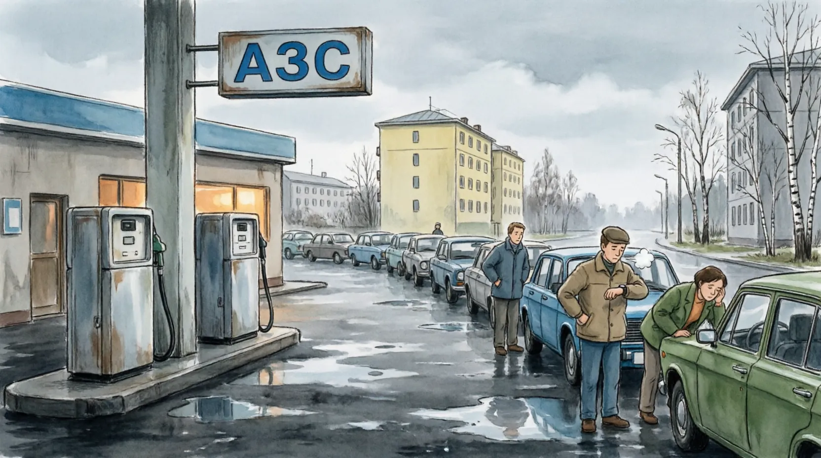 АЗС в Тюмени, очередь за бензином