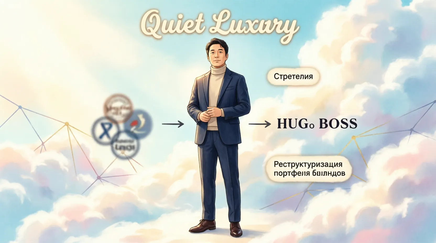 инфографика стратегии quiet luxury и перестройки портфеля брендов Hugo Boss