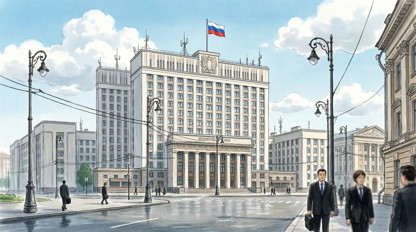 здание Федеральной антимонопольной службы, фасад с флагом РФ