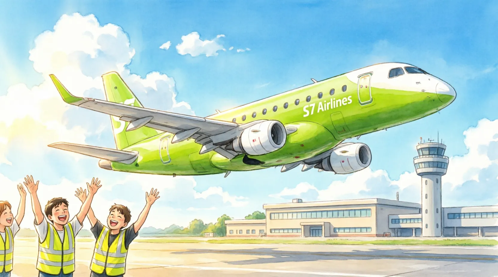Самолет Embraer 170 авиакомпании S7 Airlines на взлетно-посадочной полосе