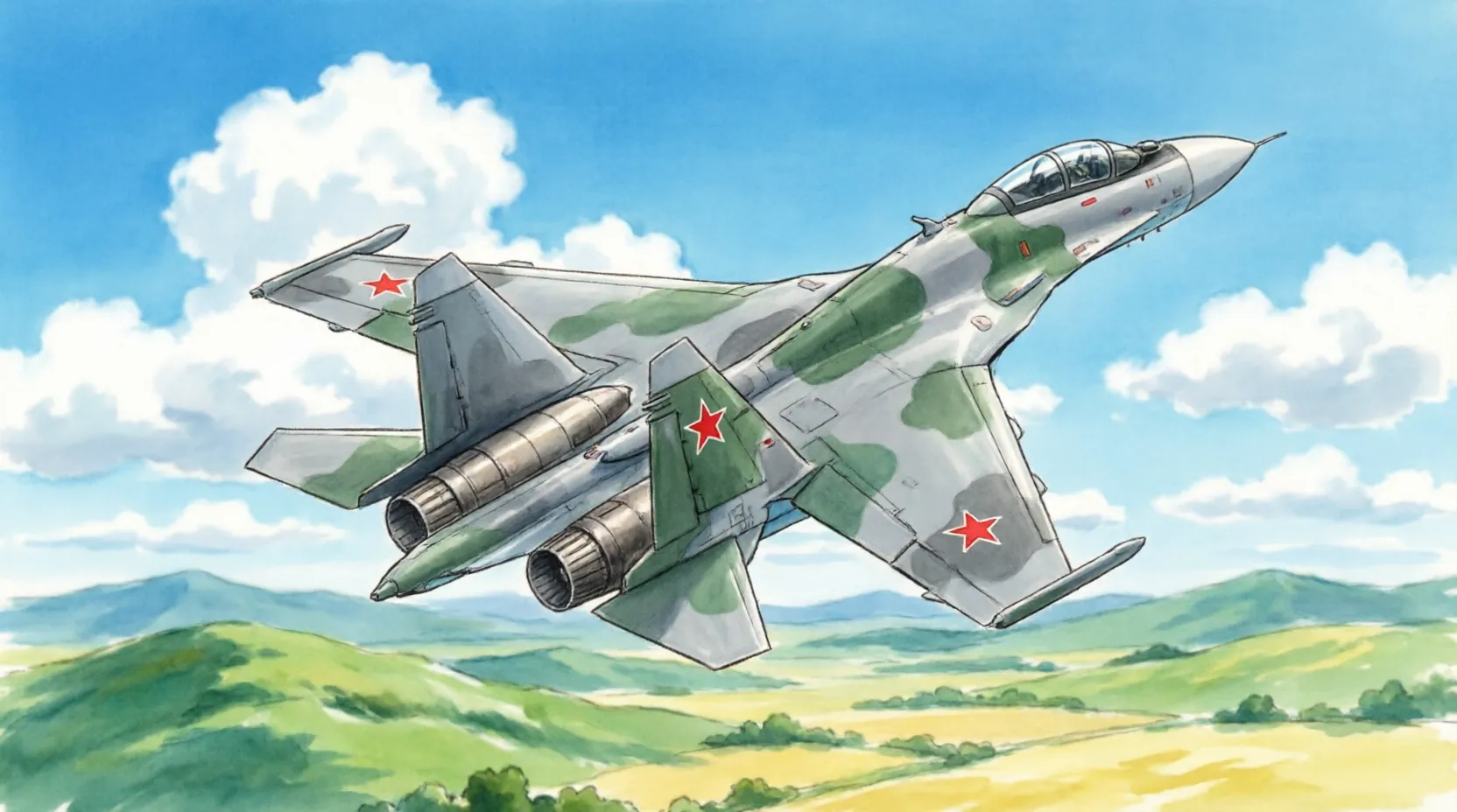 истребитель Су-35С в полете над землей