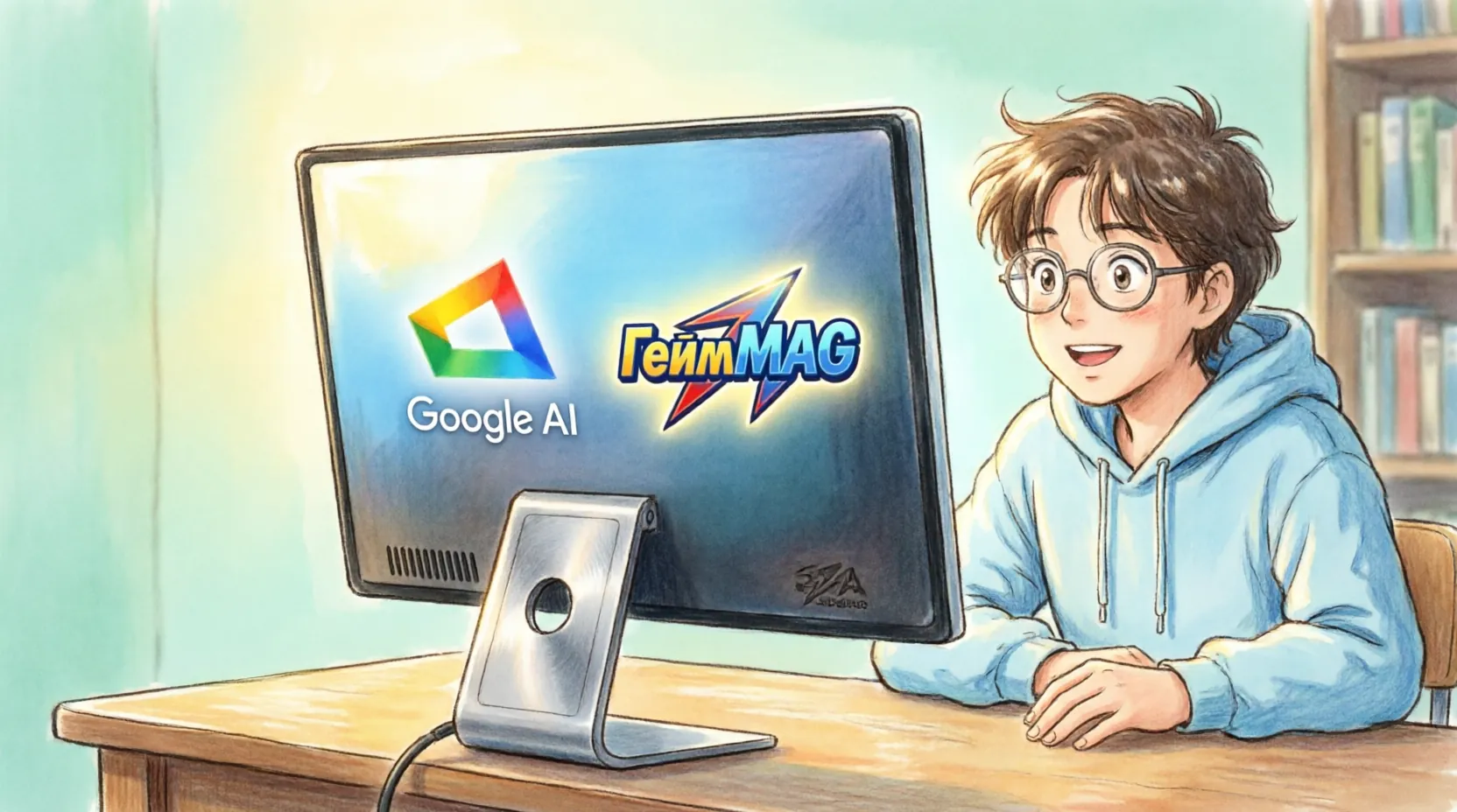 логотипы Google AI и GameMAG рядом на экране монитора