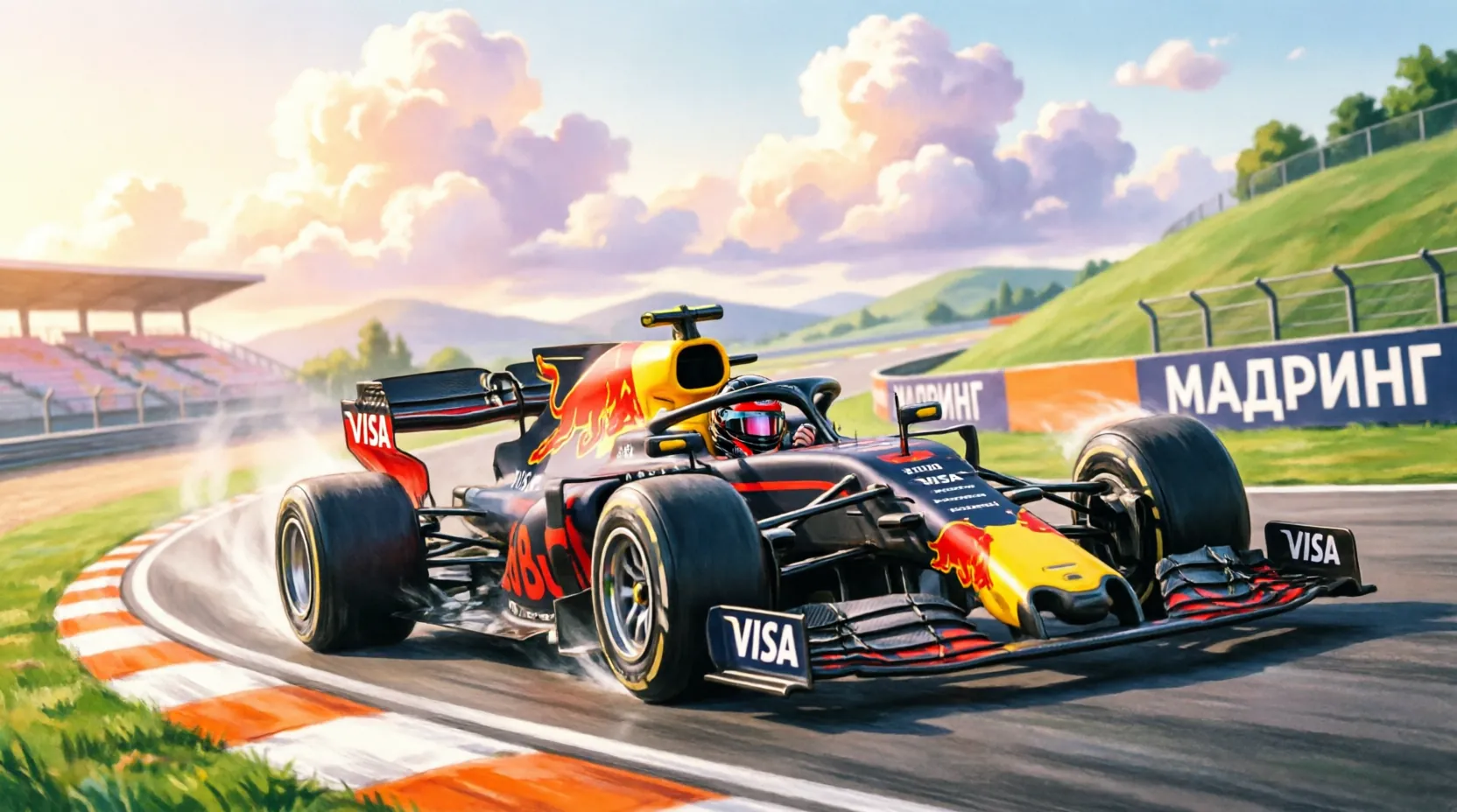 Лиам Лоусон за рулем болида Red Bull на новой трассе Мадринг с бэнкингом