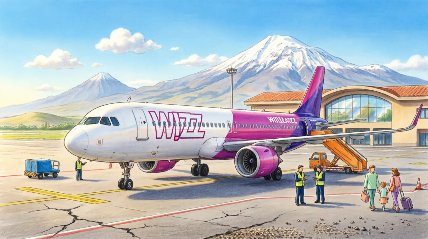 самолёт Wizz Air на перроне аэропорта в Ереване