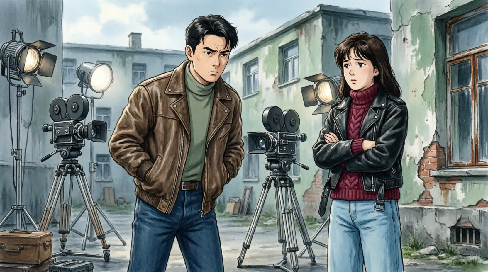 Виктория Исакова и Евгений Цыганов на съемочной площадке сериала Фишер в стилистике 90-х
