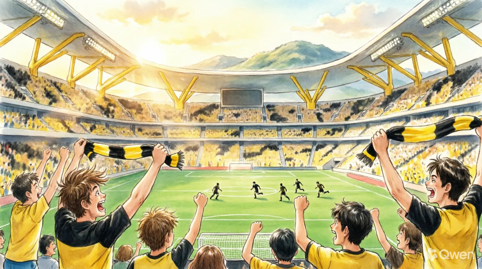 стадион Signal Iduna Park во время матча, заполненные трибуны