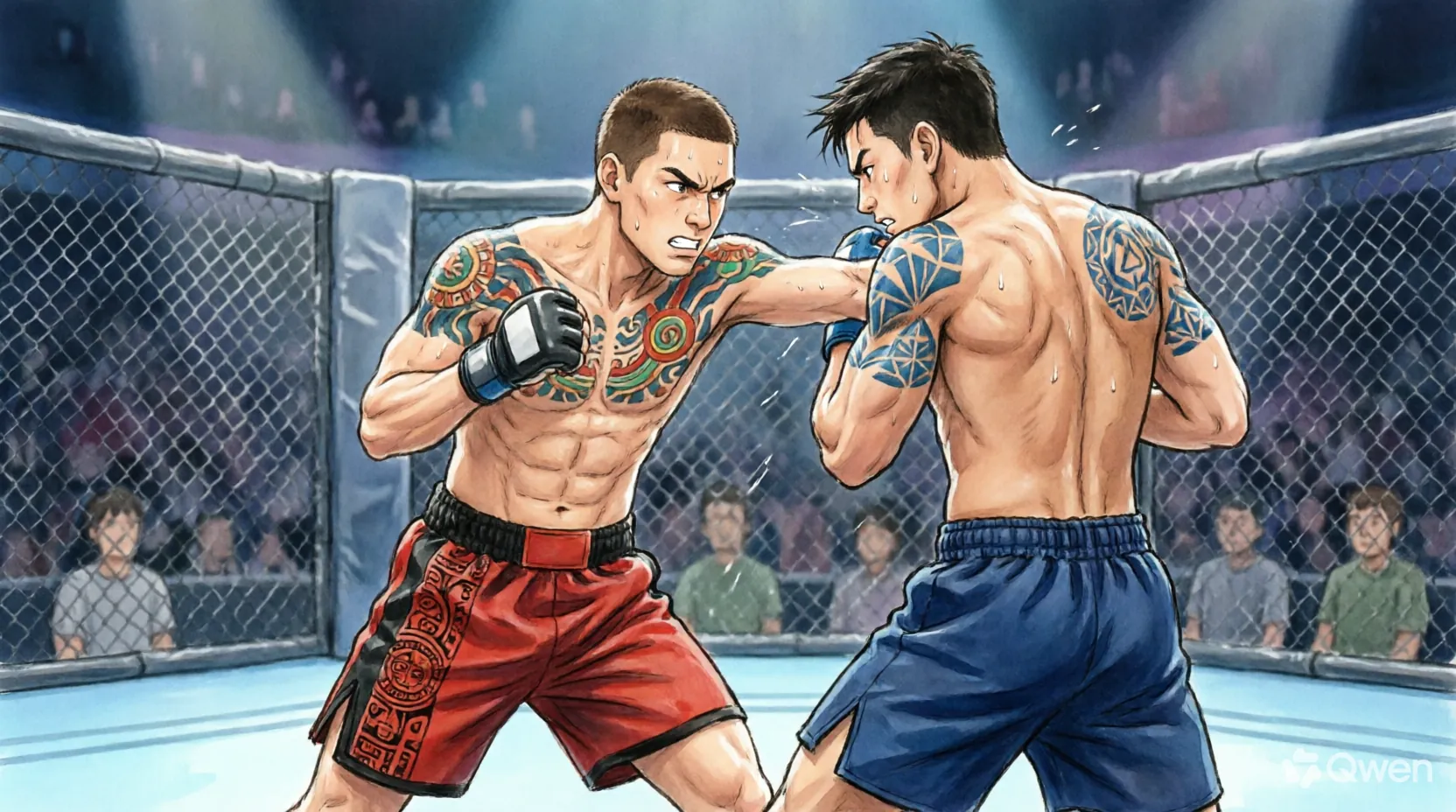 Джозеф Моралес и Брэндон Морено в октагоне во время UFC Fight Night 288 в Глендейле