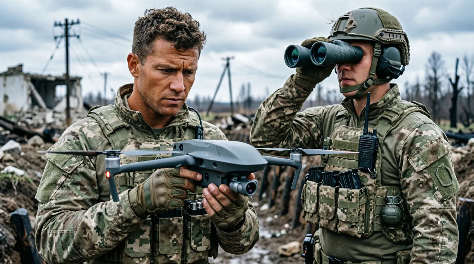 украинские военные с беспилотниками на позициях под Харьковом