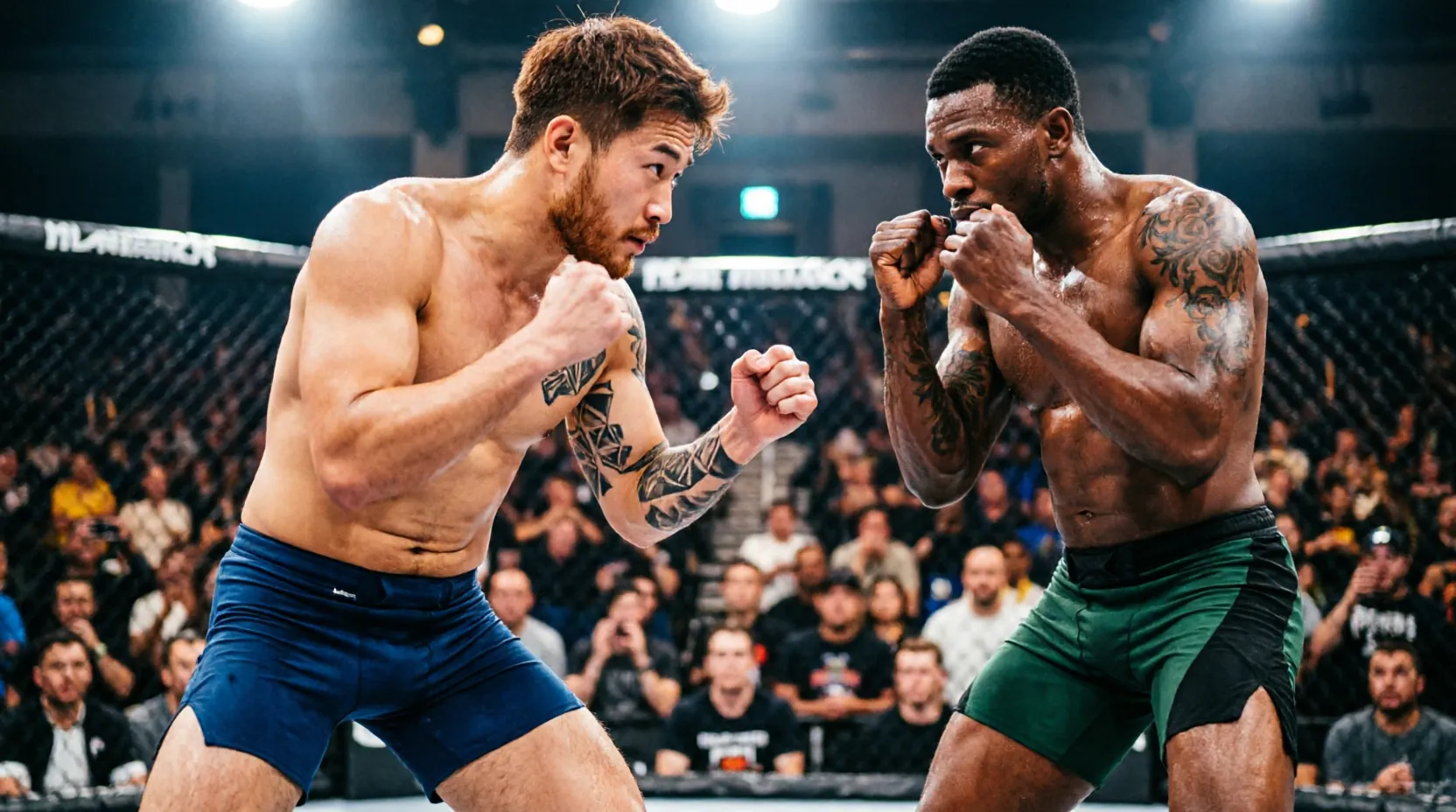 Конор Макгрегор и Макс Холлоуэй в октагоне во время UFC 329
