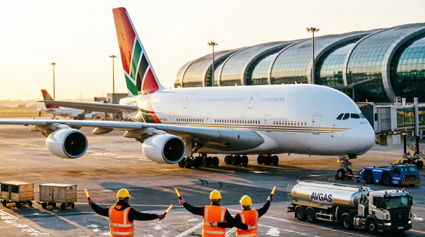 Airbus A380 Emirates на рулежной дорожке в аэропорту Дубая