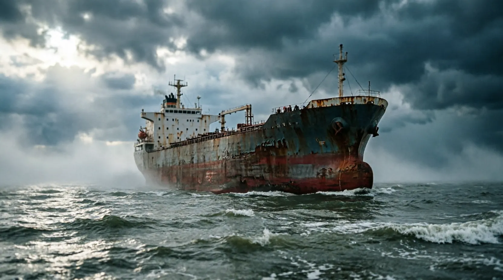 Нефтяной танкер в открытом море, символизирующий теневой флот