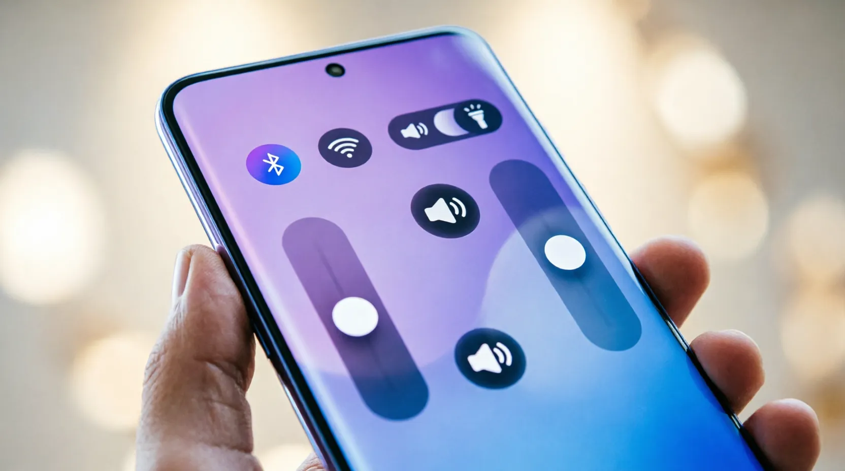 интерфейс One UI 9 с настройками панели быстрого доступа и ползунками громкости